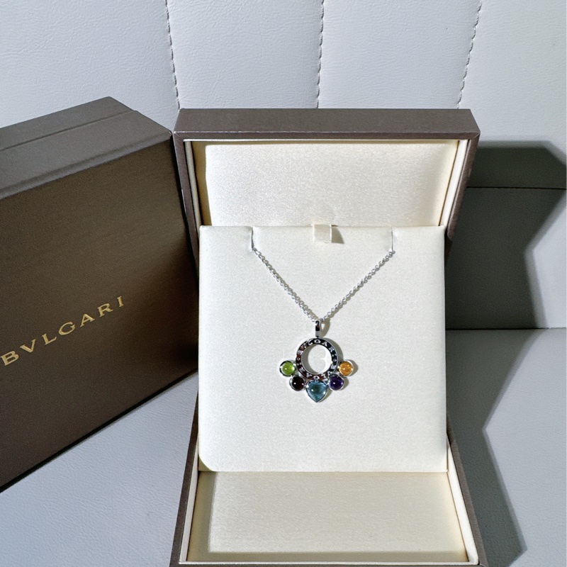 Bvlagri寶格麗 Vintage 中古 貓爪項鍊，18K 白金鑲 多彩寶石-0