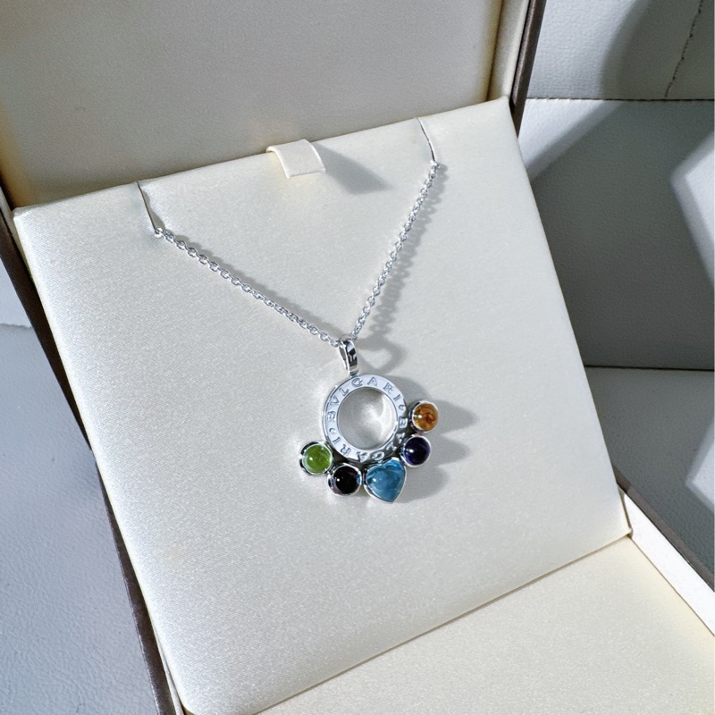 Bvlagri寶格麗 Vintage 中古 貓爪項鍊，18K 白金鑲 多彩寶石-3