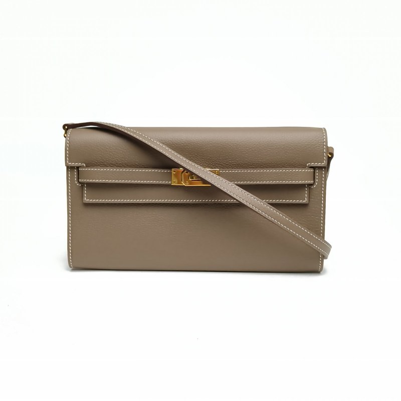 HERMES KellyLongToGo大象灰EC皮W刻金扣肩背包-0