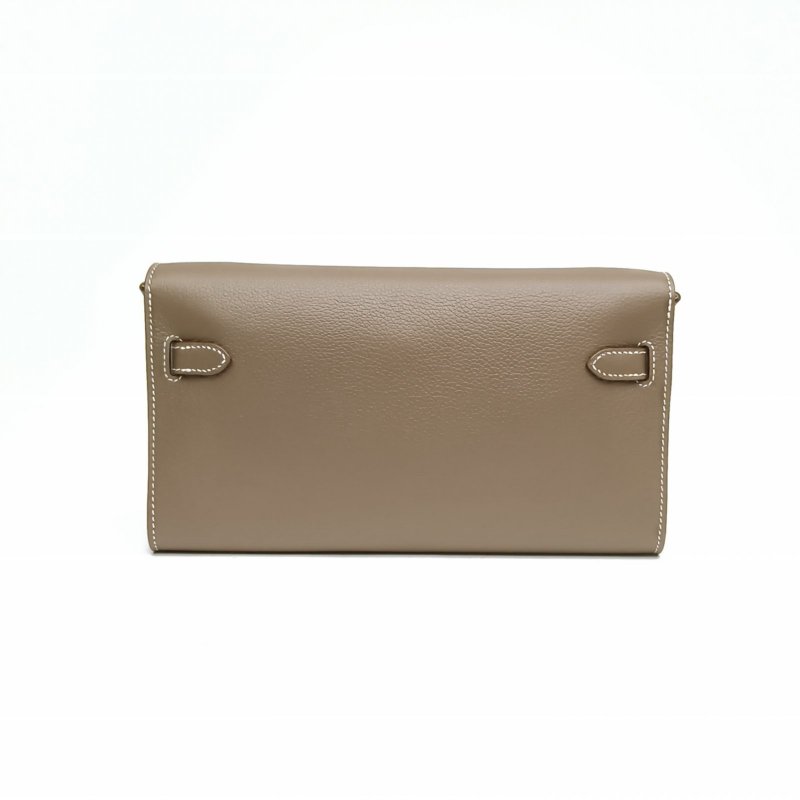 HERMES KellyLongToGo大象灰EC皮W刻金扣肩背包-2