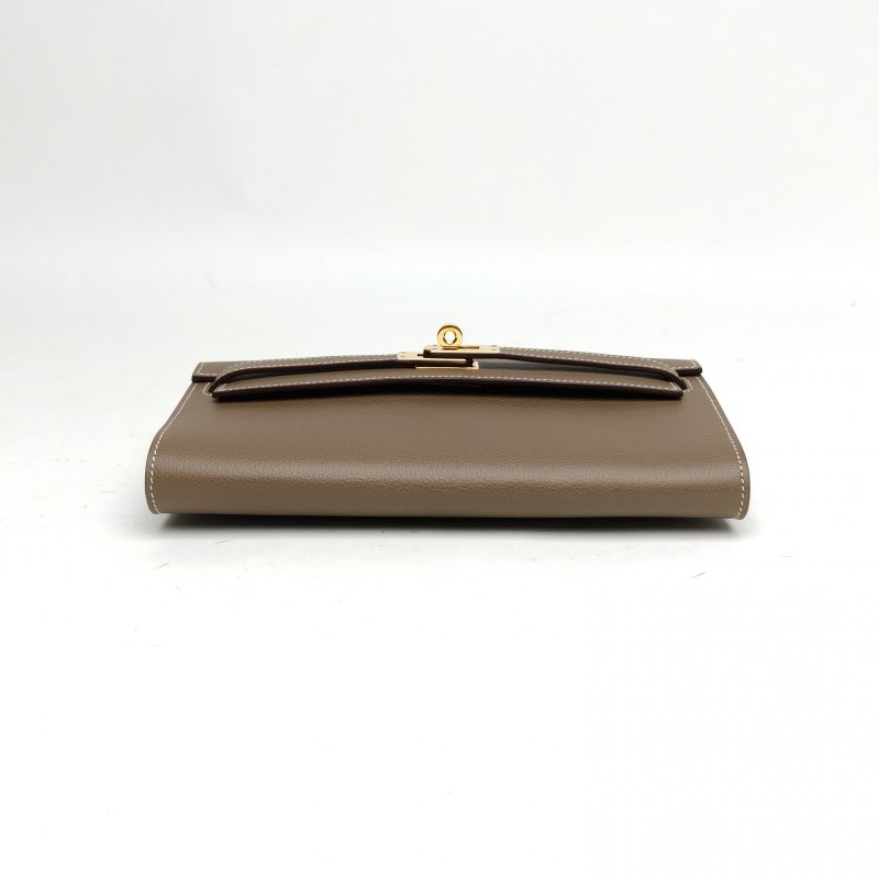 HERMES KellyLongToGo大象灰EC皮W刻金扣肩背包-4
