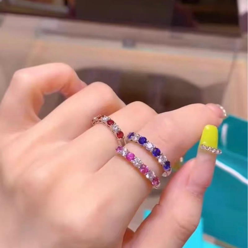 Tiffany蒂芙尼Embrace系列藍寶石+鑽石鉑金戒指，尺寸49 號-6