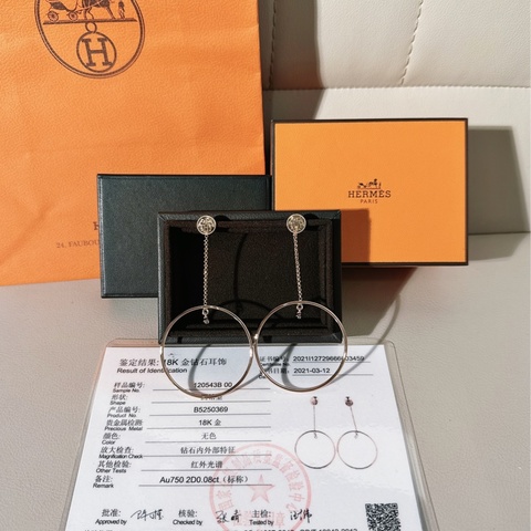 HERMES愛馬仕EX-Li bris系列 ，18K 玫瑰金 大圈鑲鑽耳環