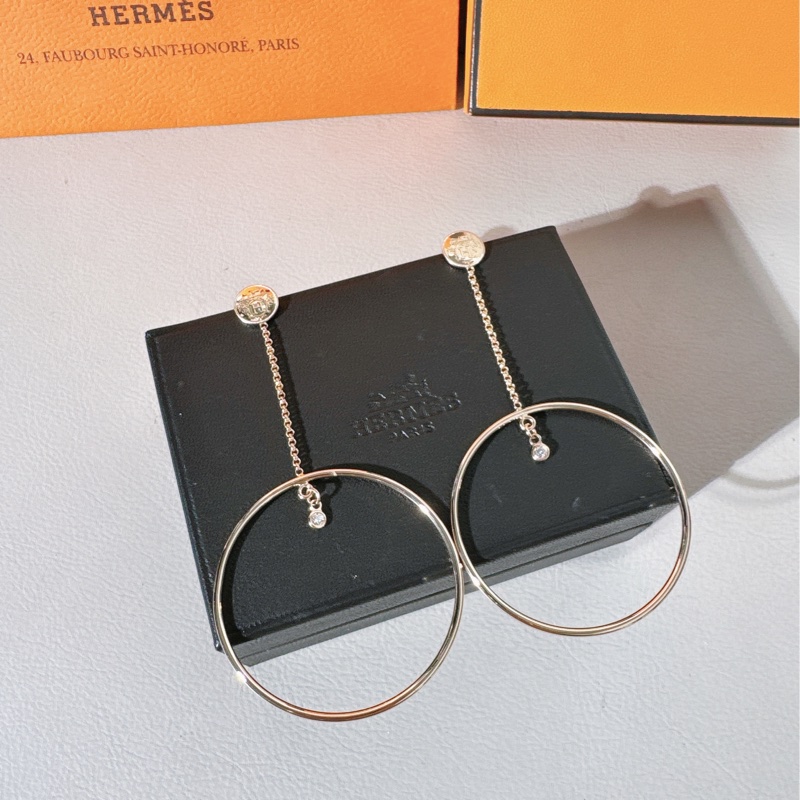 HERMES愛馬仕EX-Li bris系列 ，18K 玫瑰金 大圈鑲鑽耳環-2