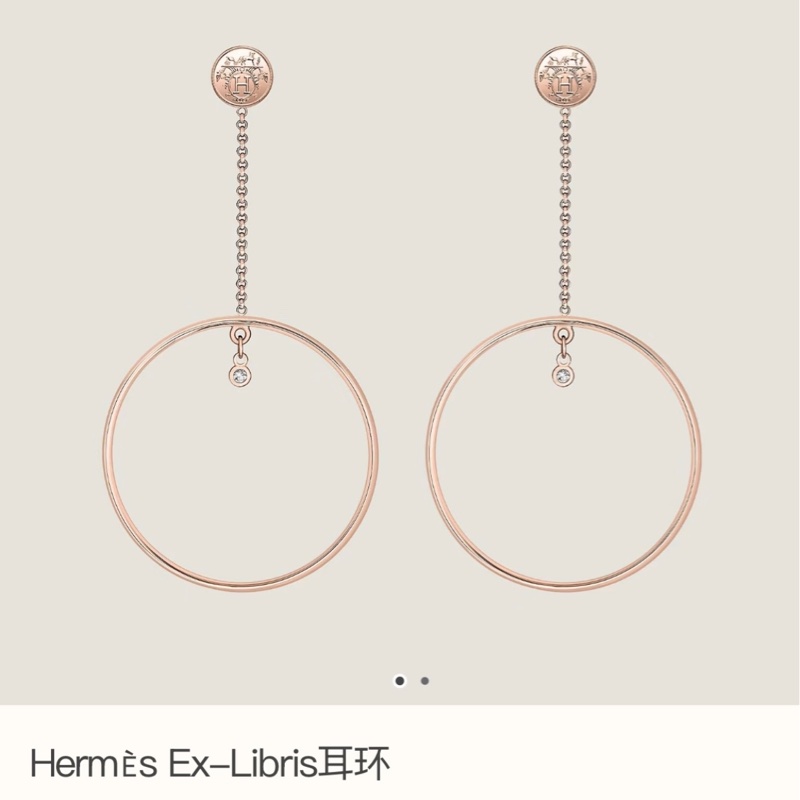 HERMES愛馬仕EX-Li bris系列 ，18K 玫瑰金 大圈鑲鑽耳環-7
