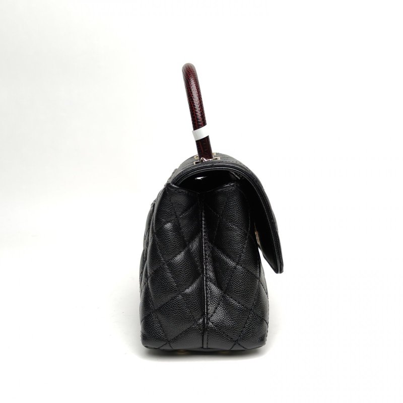 CHANEL CocoHandle小號黑色荔枝牛皮晶片開金扣肩背包-3