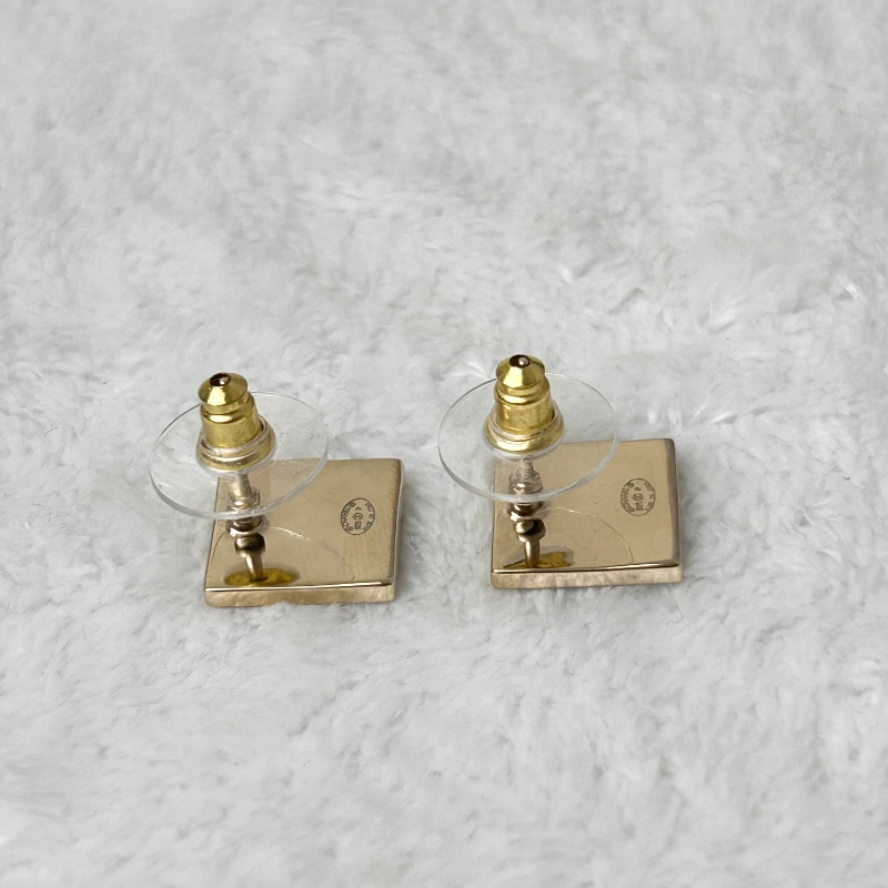 Chanel 雙Ｃ Logo 方糖復古鑲鑽耳環-3