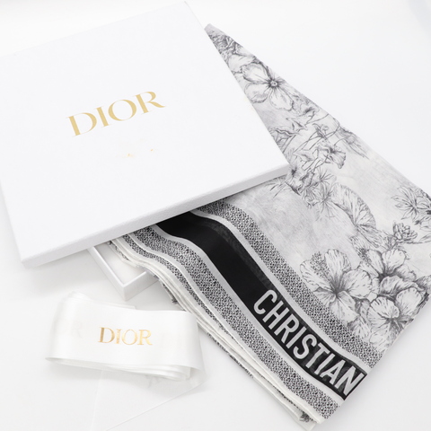 Dior 迪奧 Plan de Paris 對比色設計 絲綢斜紋布  方形絲巾