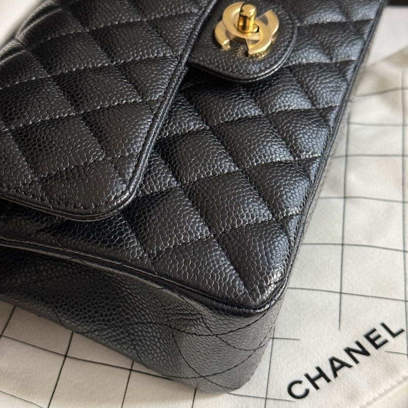 99新chanel香奈兒 黑色金扣黑金荔枝紋牛皮CF小號口蓋包單肩斜挎包-8
