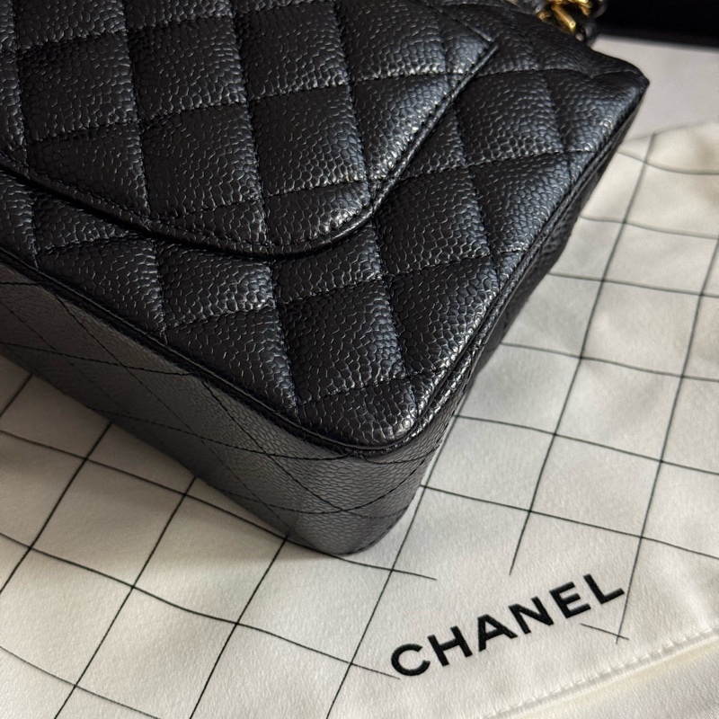 99新chanel香奈兒 黑色金扣黑金荔枝紋牛皮CF小號口蓋包單肩斜挎包-10