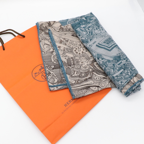 Hermès 愛馬仕 Des Chevaux Sous le Capot 喀什米爾羊毛絲綢 方巾