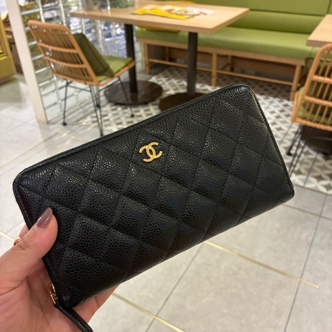 香奈兒Chanel 經典黑x金配色 荔枝皮 拉鍊長夾 🇹🇼專櫃