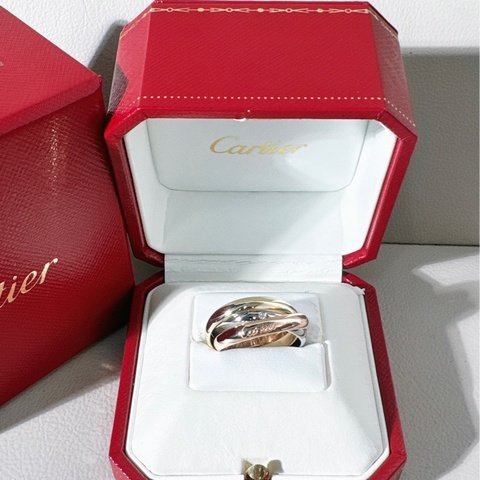 Cartier卡地亞Trinity三色金戒指,鑲鑽款,尺碼 57 號
