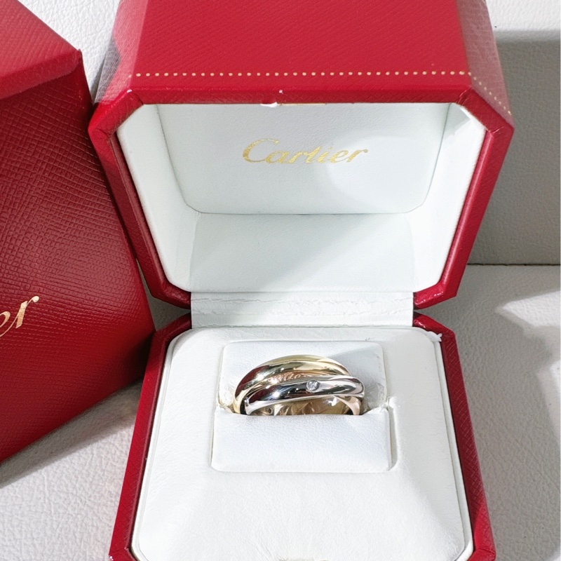 Cartier卡地亞Trinity三色金戒指,鑲鑽款,尺碼 57 號-1