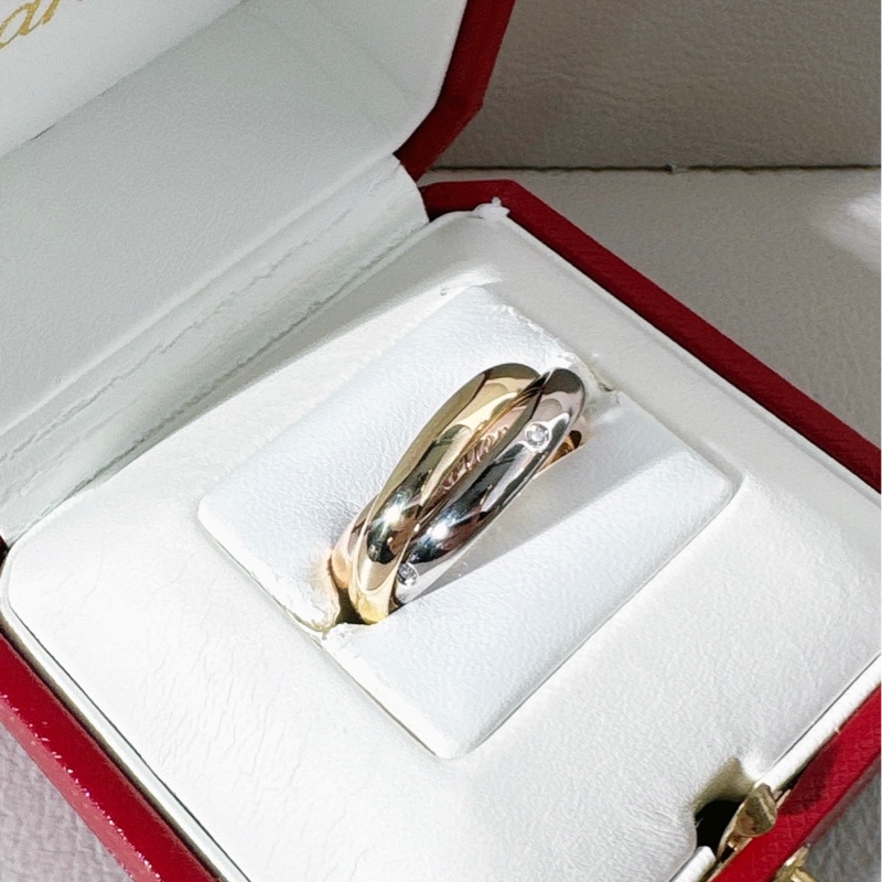 Cartier卡地亞Trinity三色金戒指,鑲鑽款,尺碼 57 號-2