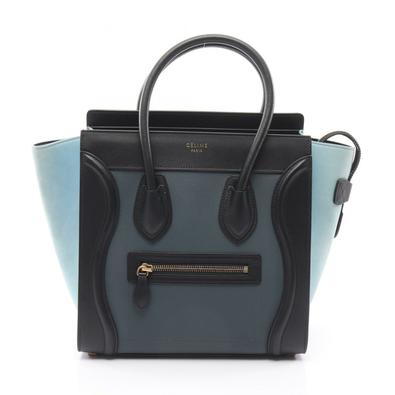 CELINE Luggage Micro Shopper 手提包,皮革材質,海軍藍/黑色,二手女款-0