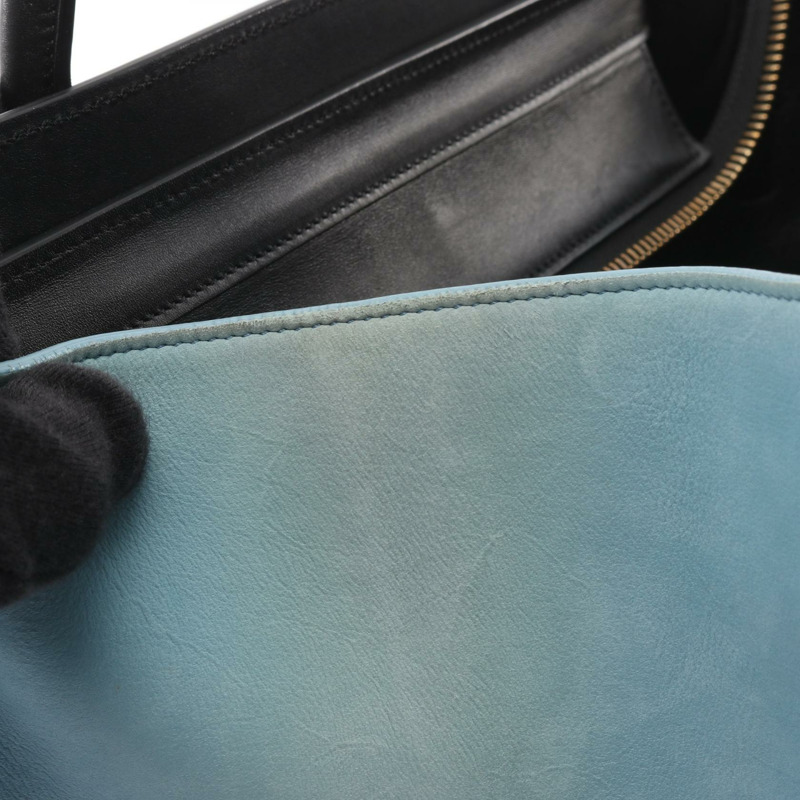 CELINE Luggage Micro Shopper 手提包,皮革材質,海軍藍/黑色,二手女款-5