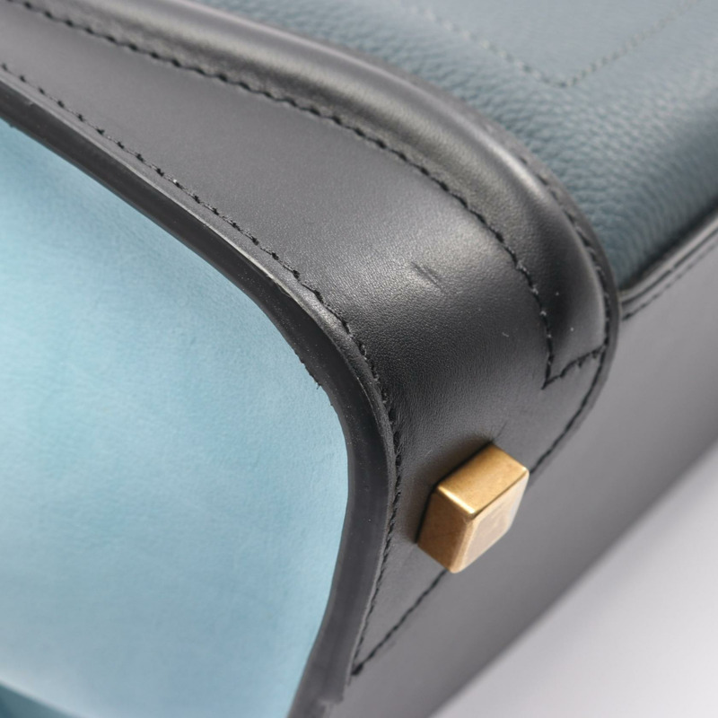 CELINE Luggage Micro Shopper 手提包,皮革材質,海軍藍/黑色,二手女款-9
