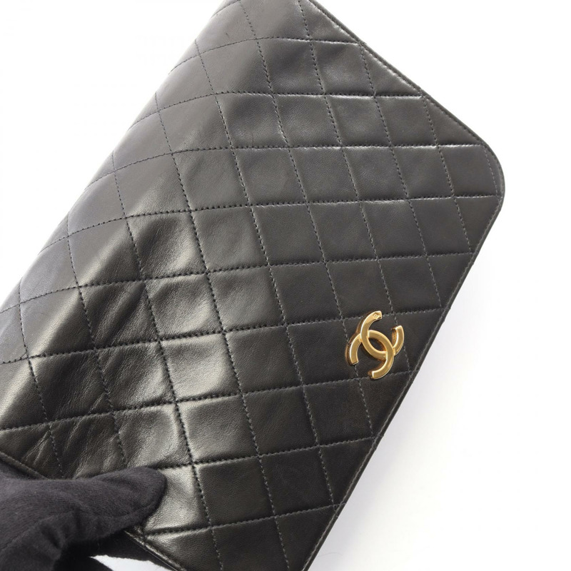 香奈兒 (CHANEL) 絎縫全翻蓋按扣鏈條單肩背包，黑色皮革，金色五金，二手-9