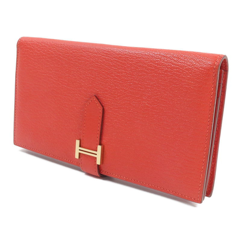 HERMES Chevre皮革Bearn Wallet長錢包Rouge de Coeur-2