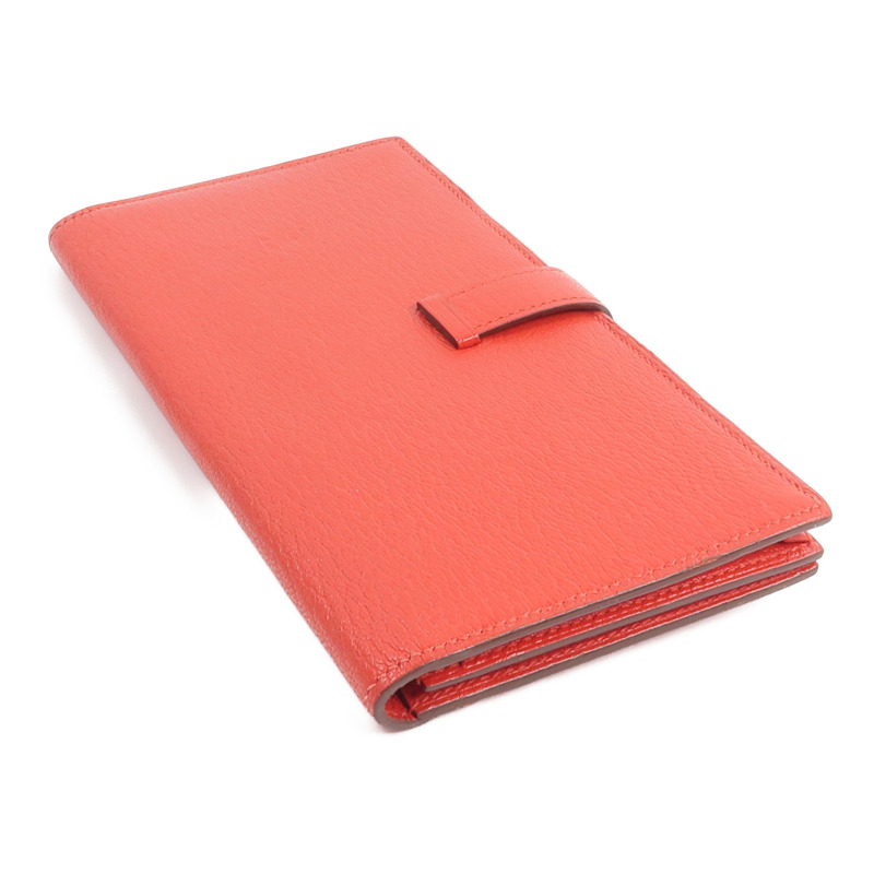 HERMES Chevre皮革Bearn Wallet長錢包Rouge de Coeur-4