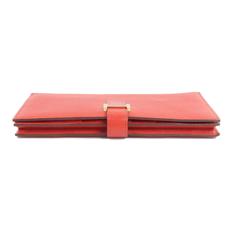 HERMES Chevre皮革Bearn Wallet長錢包Rouge de Coeur-5
