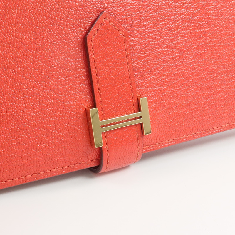 HERMES Chevre皮革Bearn Wallet長錢包Rouge de Coeur-10