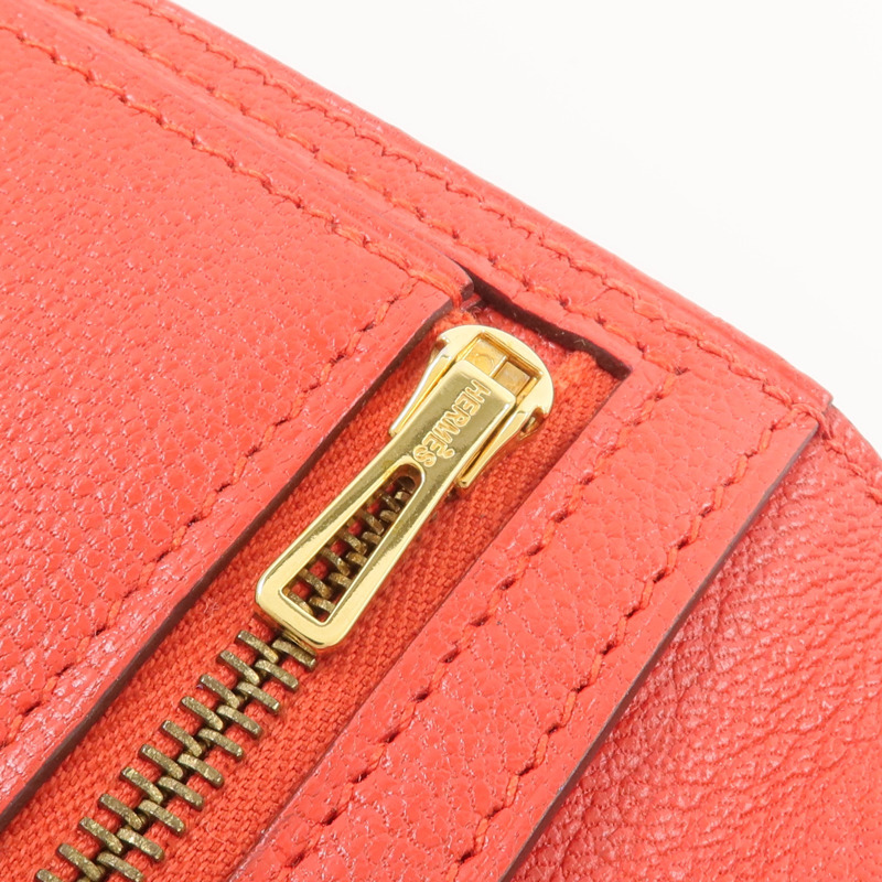 HERMES Chevre皮革Bearn Wallet長錢包Rouge de Coeur-12