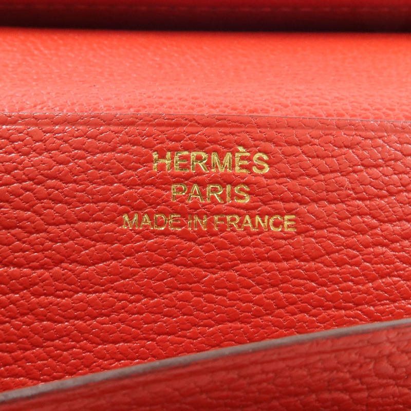 HERMES Chevre皮革Bearn Wallet長錢包Rouge de Coeur-13