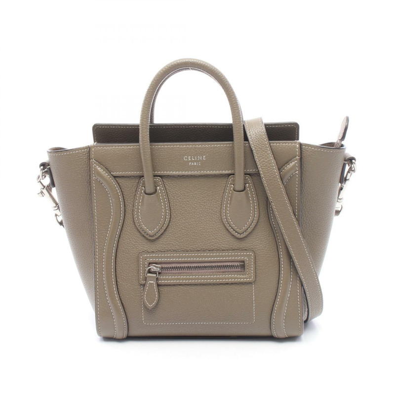 CELINE Luggage Nano Shopper 單肩斜背包 189243 皮革 灰色 二手-0