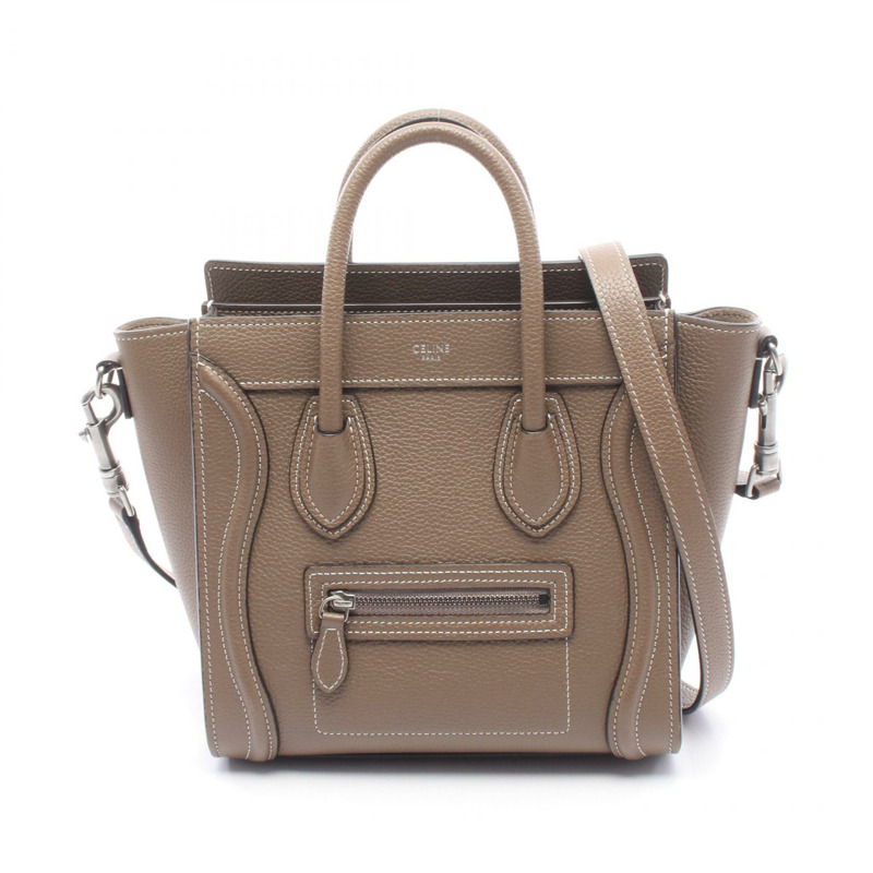 CELINE Luggage Nano Shopper 單肩斜背手提包，米色皮革，二手-0