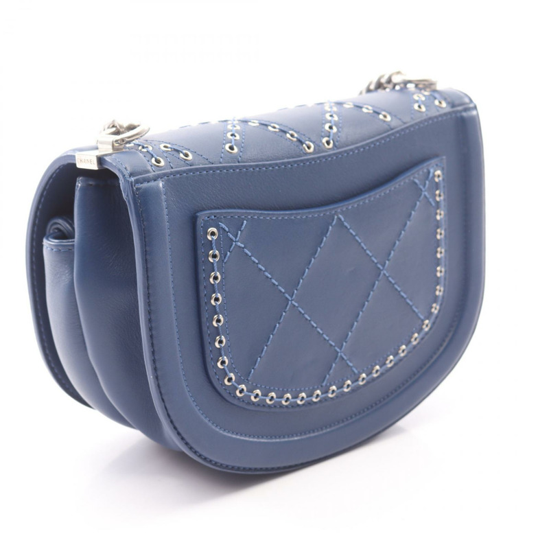 香奈兒 (CHANEL) Matelasse Coco Eyelet 圓形迷你肩背斜背包，藍色，二手，皮革材質-1