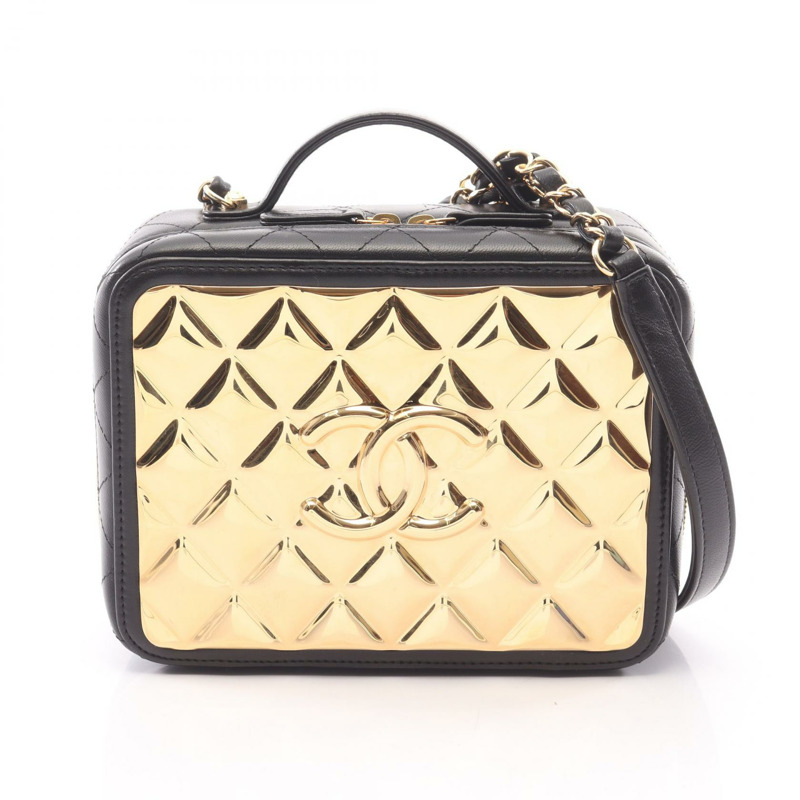 香奈兒 (CHANEL) Matelasse Vanity Chain 單肩斜背包，羊皮材質，黑色，金色五金，二手-0