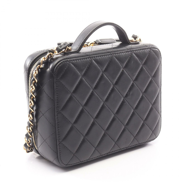 香奈兒 (CHANEL) Matelasse Vanity Chain 單肩斜背包，羊皮材質，黑色，金色五金，二手-1
