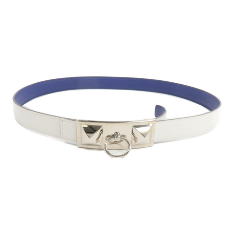 HERMES Epsom/Swift皮革Rival Reversible Belt 85cm皮帶Bleu Saphire/Blanc
