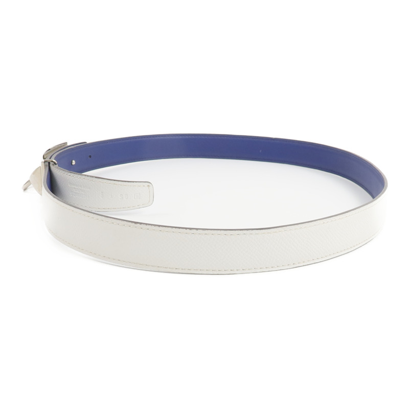 HERMES Epsom/Swift皮革Rival Reversible Belt 85cm皮帶Bleu Saphire/Blanc-1
