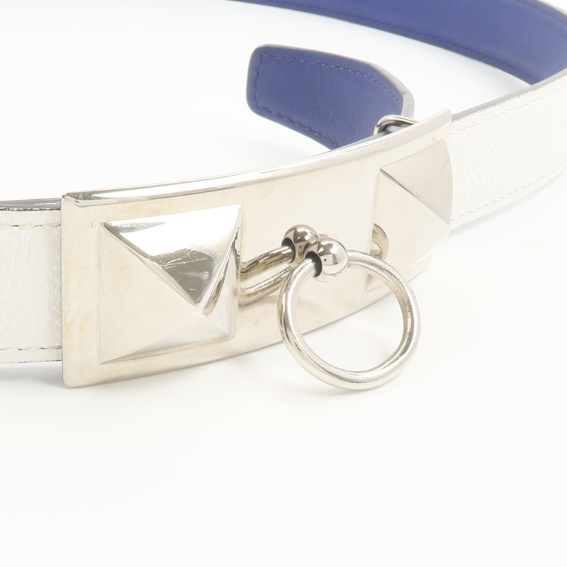 HERMES Epsom/Swift皮革Rival Reversible Belt 85cm皮帶Bleu Saphire/Blanc-3