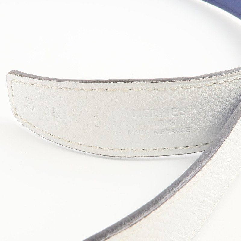 HERMES Epsom/Swift皮革Rival Reversible Belt 85cm皮帶Bleu Saphire/Blanc-5