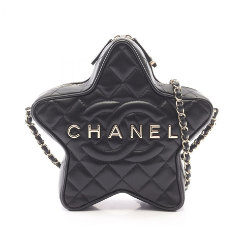 香奈兒 (CHANEL) 絎縫星形鏈條肩背斜背包 AS4579 黑色皮革 金色五金 二手