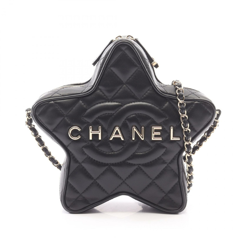 香奈兒 (CHANEL) 絎縫星形鏈條肩背斜背包 AS4579 黑色皮革 金色五金 二手-0