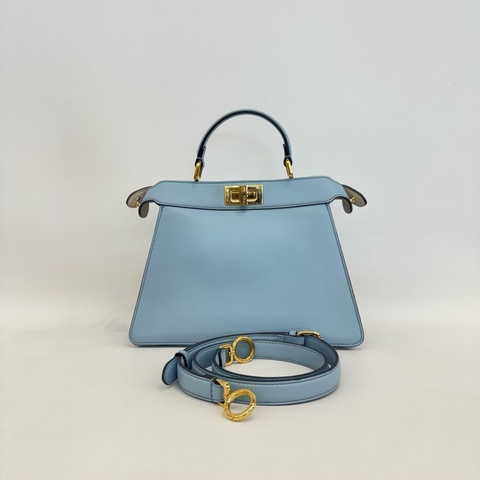 99新❤️Fendi/芬迪peekaboo ISeeU藍金風琴小號單肩斜挎包手提包，金扣💙正品保障