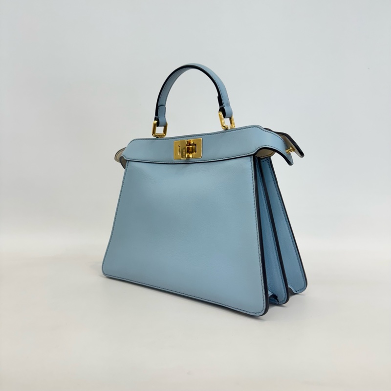 99新❤️Fendi/芬迪peekaboo ISeeU藍金風琴小號單肩斜挎包手提包，金扣💙正品保障-1