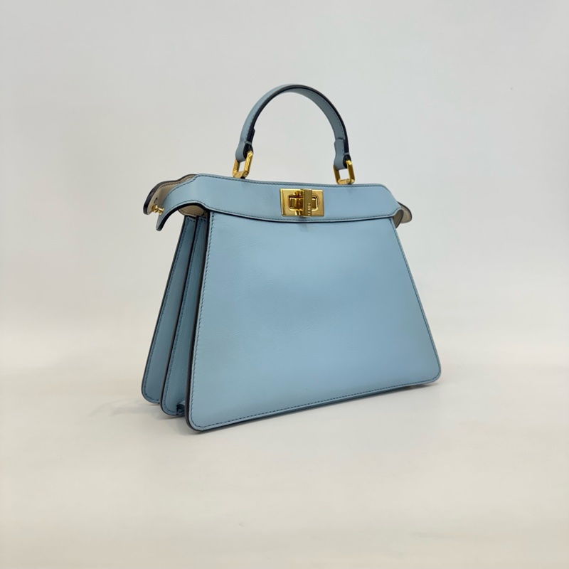 99新❤️Fendi/芬迪peekaboo ISeeU藍金風琴小號單肩斜挎包手提包，金扣💙正品保障-2