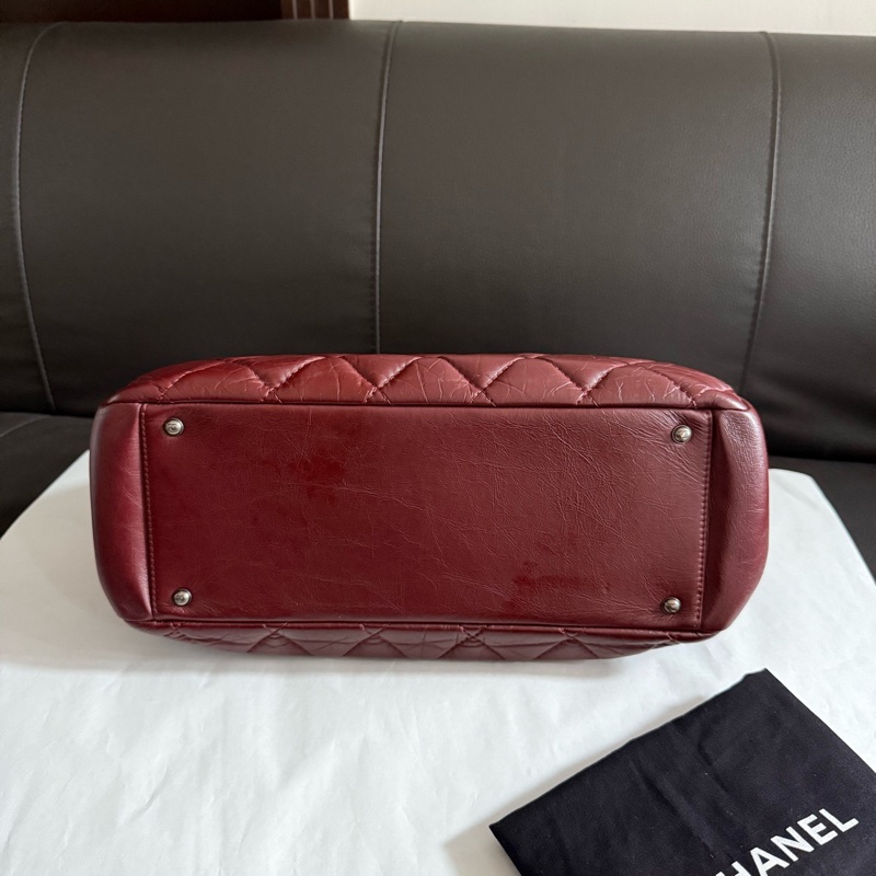 chanel香奈兒 酒紅色孟買托特tote復古做舊鏈條單肩包17開-5