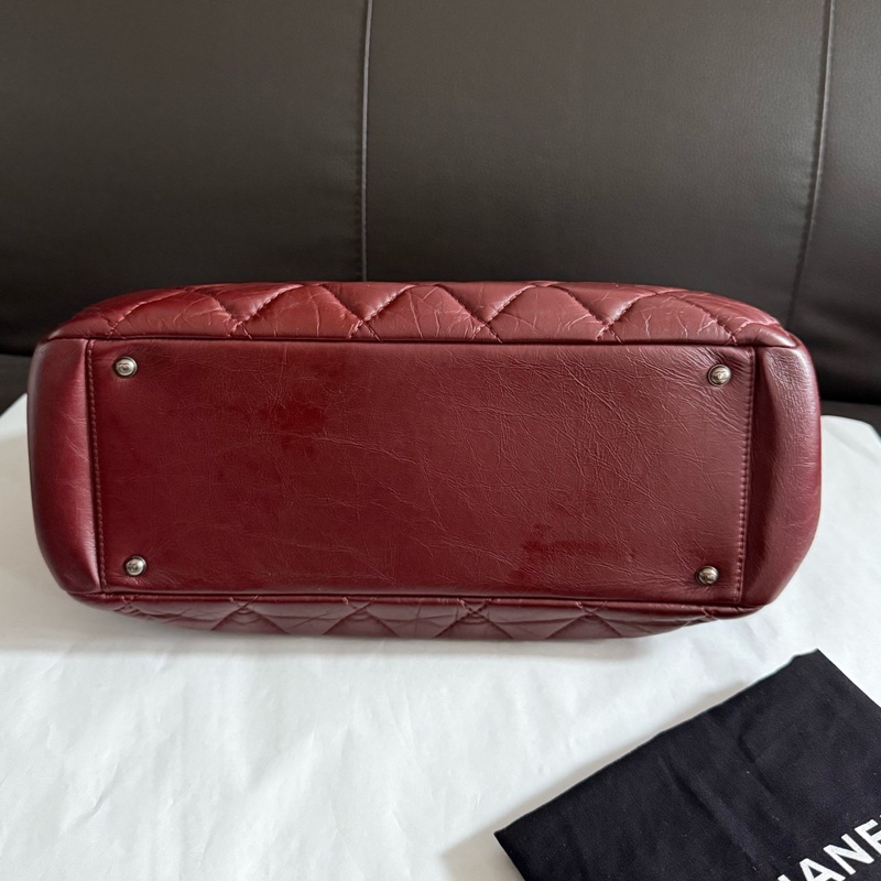 chanel香奈兒 酒紅色孟買托特tote復古做舊鏈條單肩包17開-8