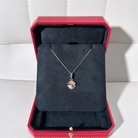 Cartier 卡地亞 Vintage 中古 四葉草項鍊，18K 白金鑲鑽