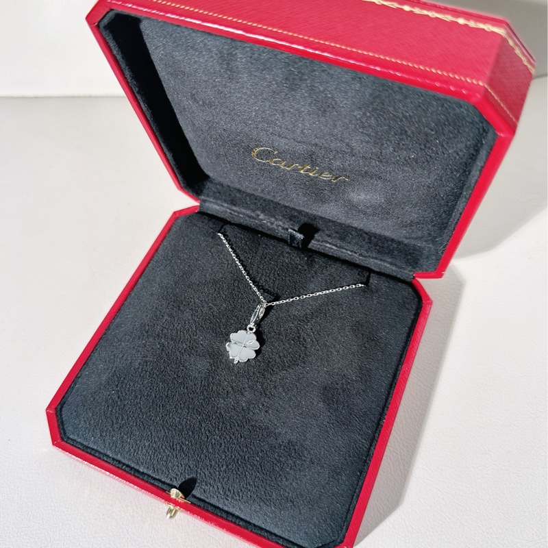 Cartier 卡地亞 Vintage 中古 四葉草項鍊，18K 白金鑲鑽-3