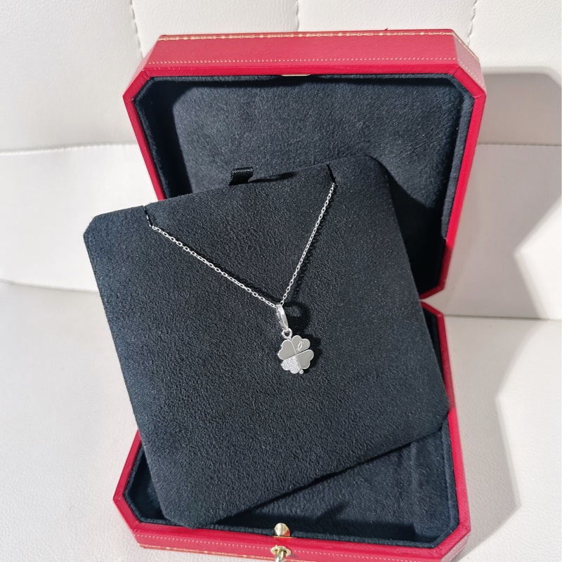 Cartier 卡地亞 Vintage 中古 四葉草項鍊，18K 白金鑲鑽-4