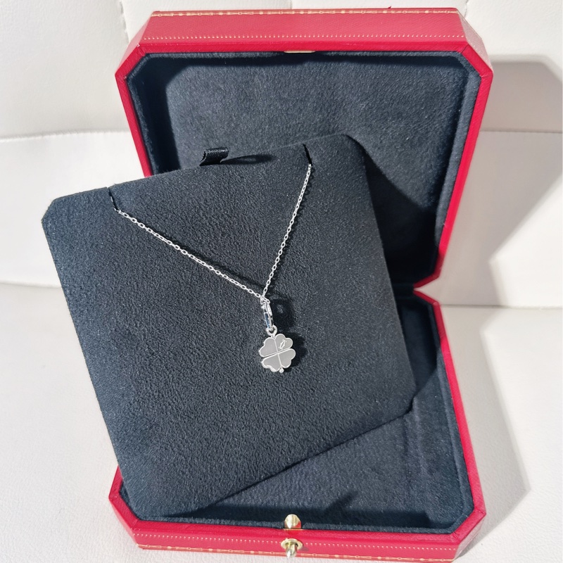 Cartier 卡地亞 Vintage 中古 四葉草項鍊，18K 白金鑲鑽-5
