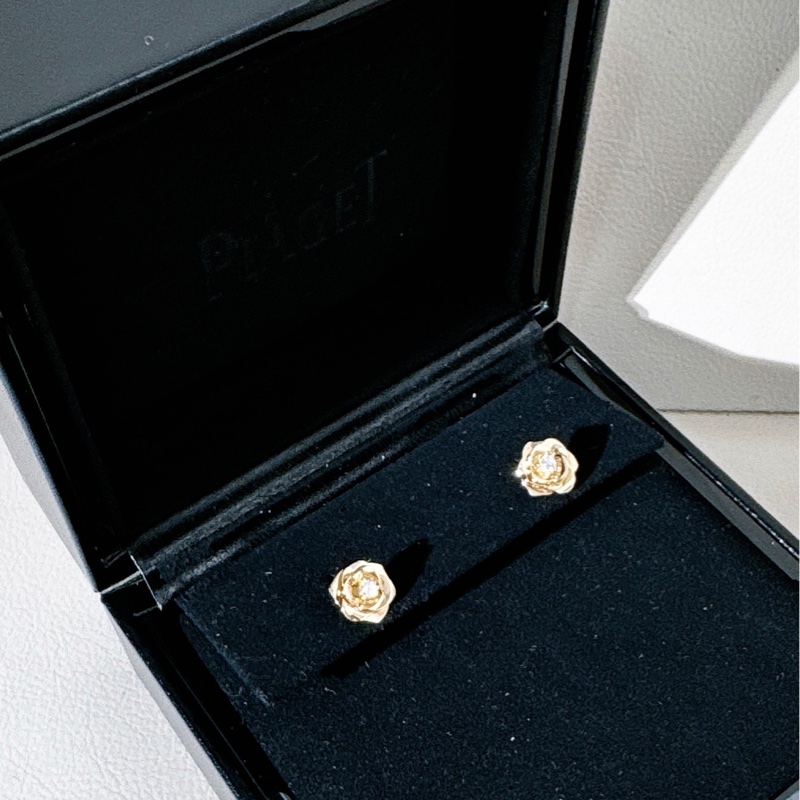 Piaget伯爵 Rose系列玫瑰花耳釘 18K 玫瑰金+鑽石-3